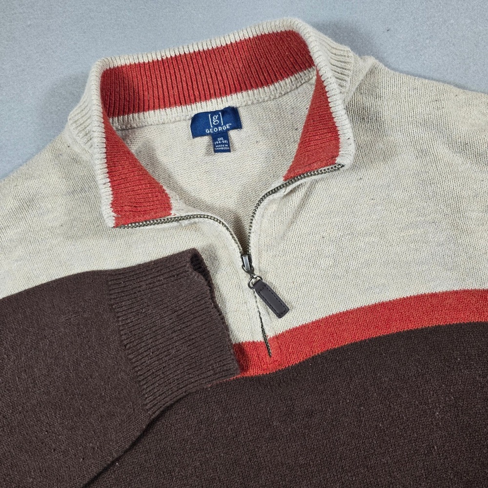 George Mens 3XL Brown Quarter Zip Sweater Colorblock Cotton Blend - Picture 2 of 8